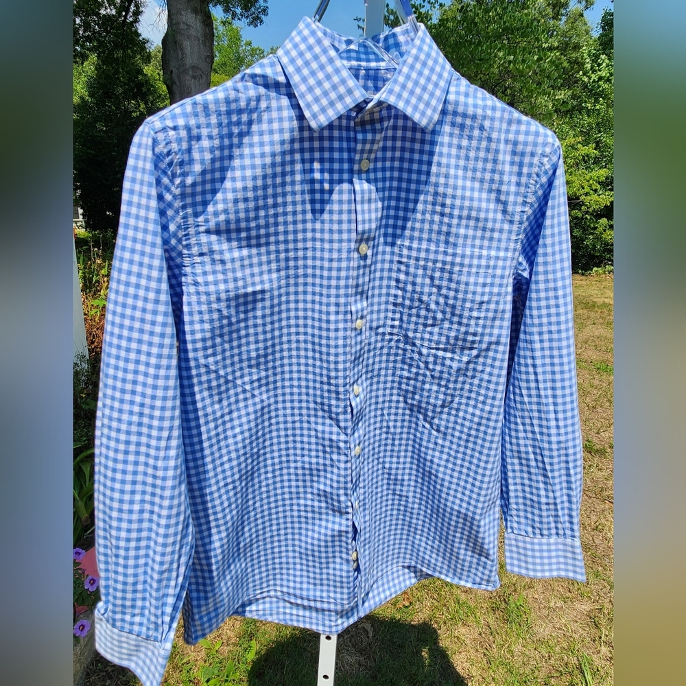 MICHAEL Michael Kors Mens Blue Gingham Print Dress Shirt 15.5 neck 32/33 sleeves